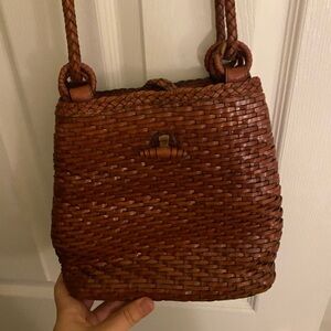 woven brown leather purse
